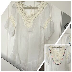 SHEIN Crochet V-Neck Blouse W/Colorful back